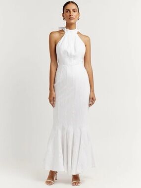 DISSH White Halter Maxi Dress with Flared Hem